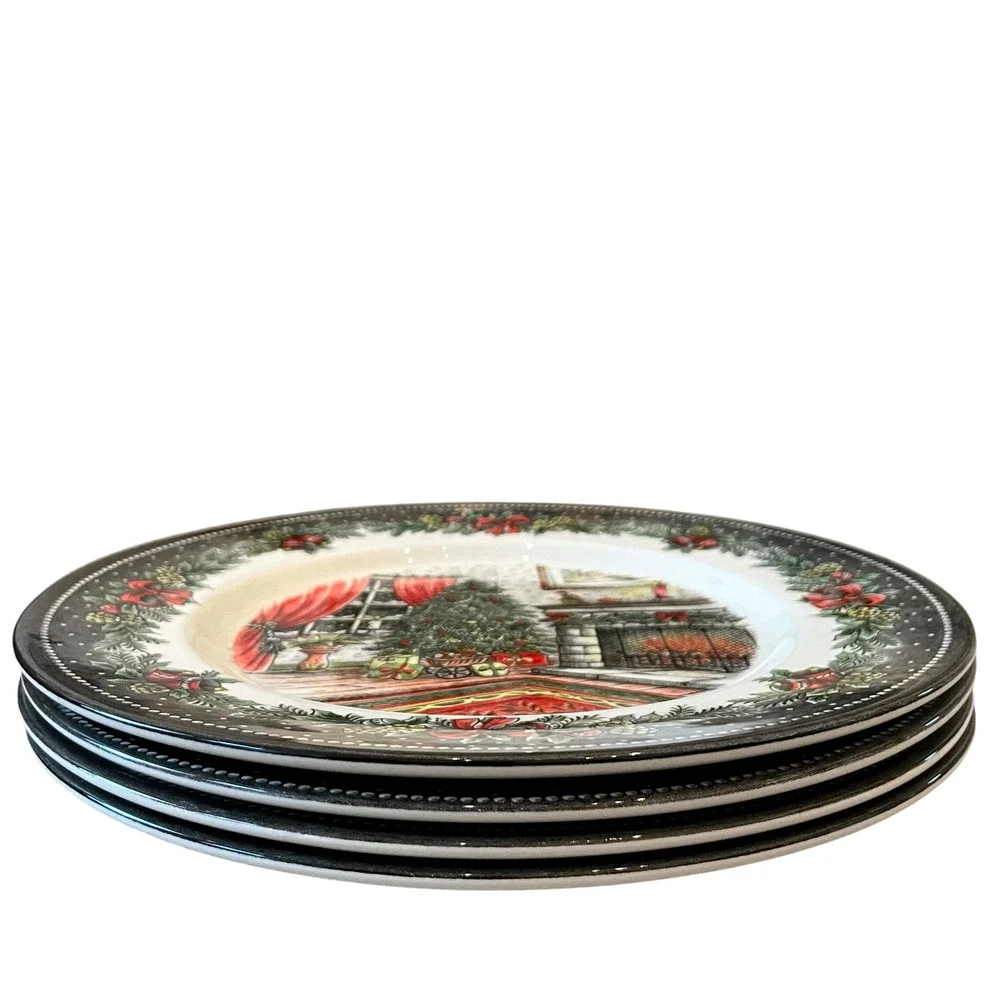 Royal Stafford CHRISTMAS MORNING 11in Dinner Plate Set of 4 Holiday Porcelain